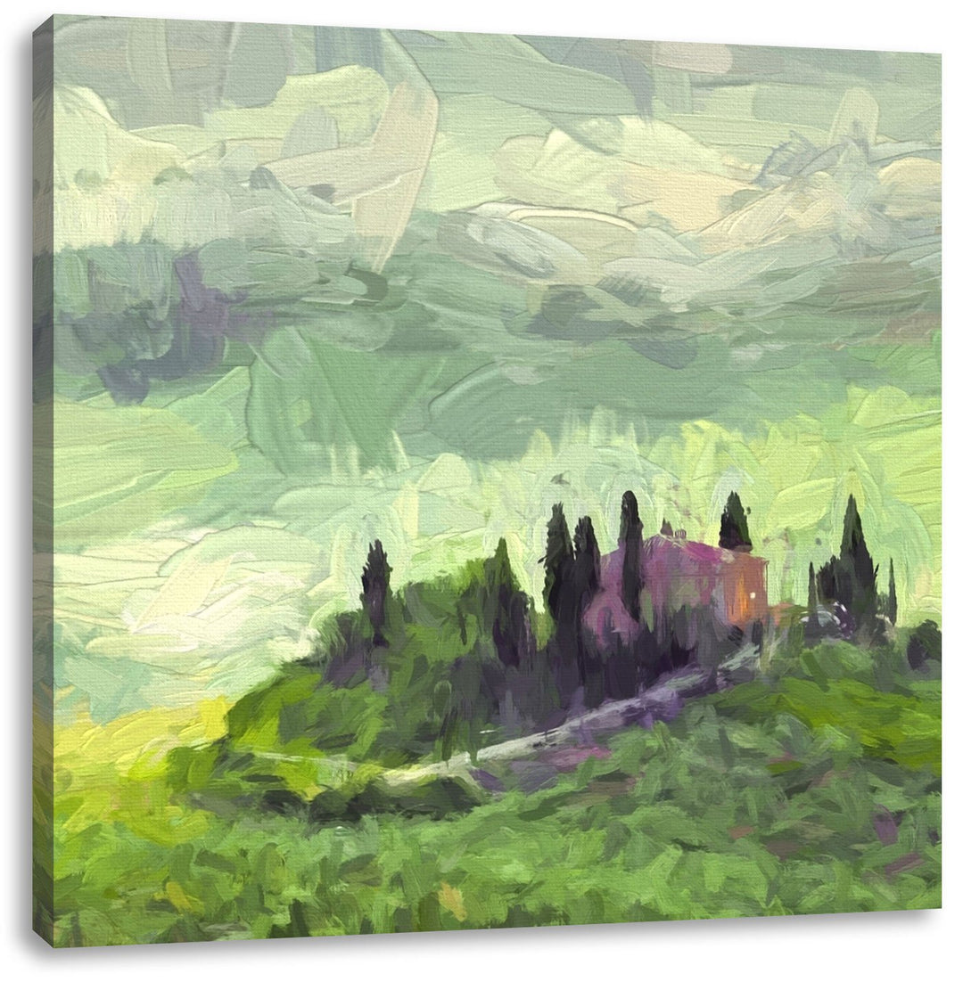 schöne Toskana Landschaft, Format: 70x70 auf Leinwand, XXL riesige Bilder fertig gerahmt mit Keilrah