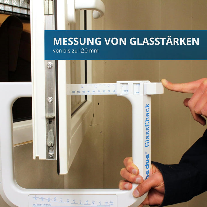 hedue® GlassCheck - Glasdickenmesser, Dickenlehre zur Messung der Glasstärke von Scheiben & Isolierv