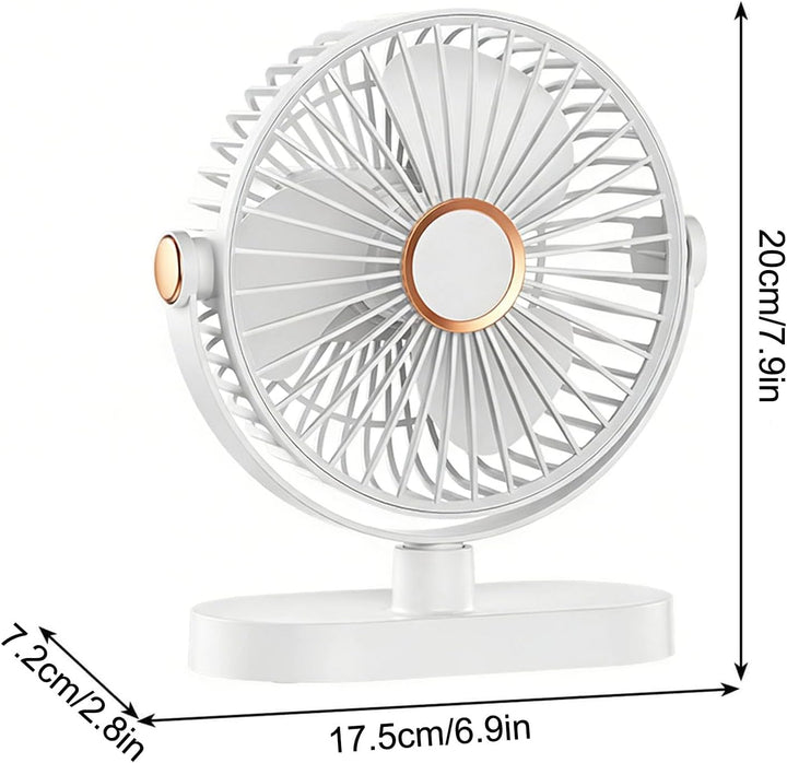 Schreibtischventilator mit Nachtlicht, Tragbarer Mini Ventilator 4000 mAh USB-Akku, 5 Geschwindigkei