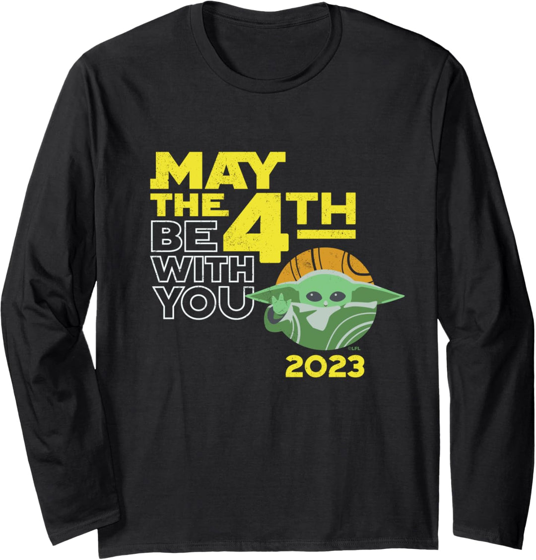 Star Wars Day May the 4th Be With You 2023 Grogu Distressed Langarmshirt