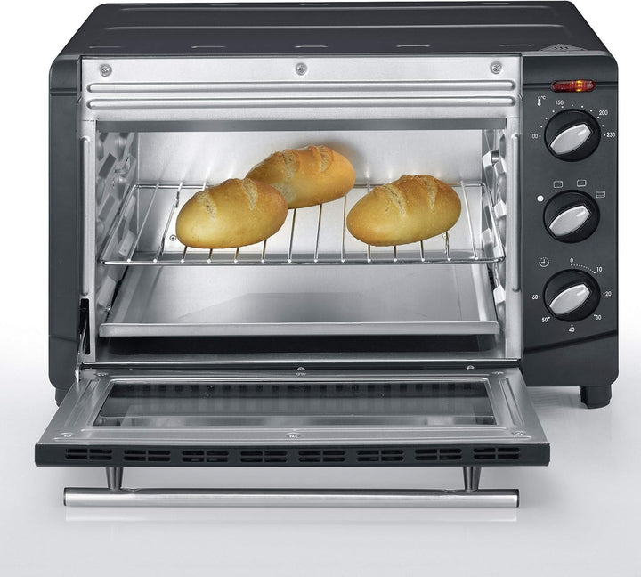 SEVERIN Back- und Toastofen, Mini Backofen mit Grillrost, Backblech und Krümelblech, vielseitiger Of