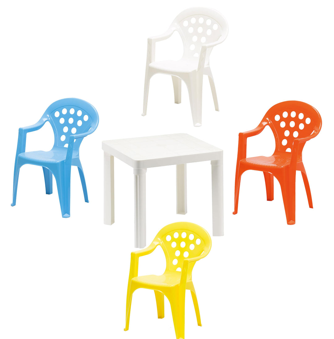 hLine Kinder Garten Sitzgruppe Tisch mit Stühlen Gartenstuhl Sessel (1 Tisch 4 Stühle bunt), 1 Tisch