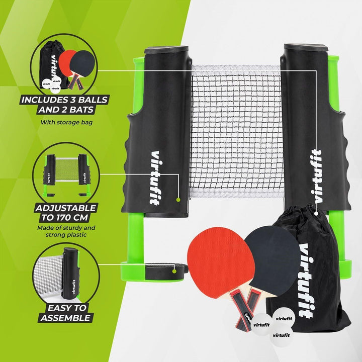 VirtuFit Verstellbares Tischtennis-Set - Mit Schlägern und 3 Bällen