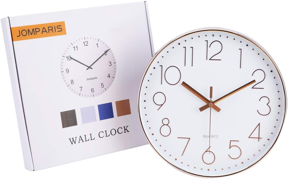 jomparis 30cm Modern Quartz Lautlos Wanduhr Schleichende Sekunde ohne Ticken Analoge Wanduhr Rosegol