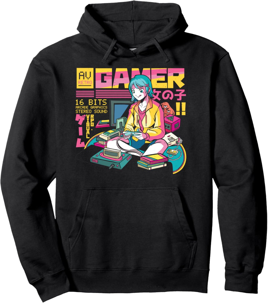 Japanische Anime Mädchen Kleidung - Anime Mädchen Gamer Vaporwave Pullover Hoodie