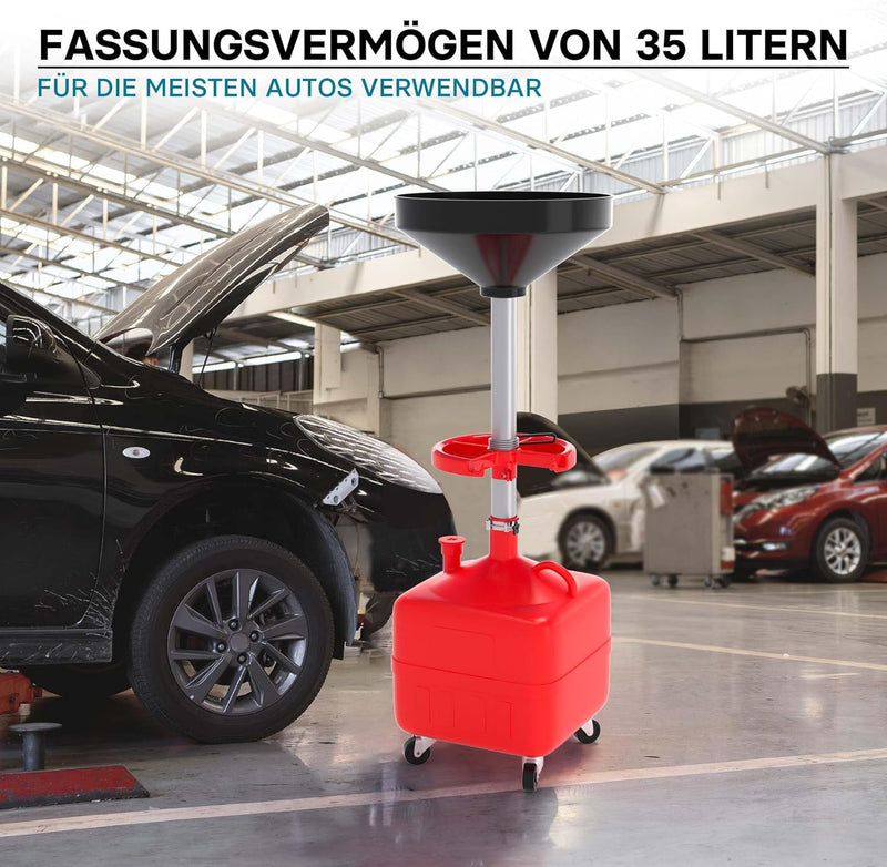 Wiltec Ölauffangwagen Ölauffangbehälter Ölauffanggerät Ölauffangrollwagen 35l 86-127 cm