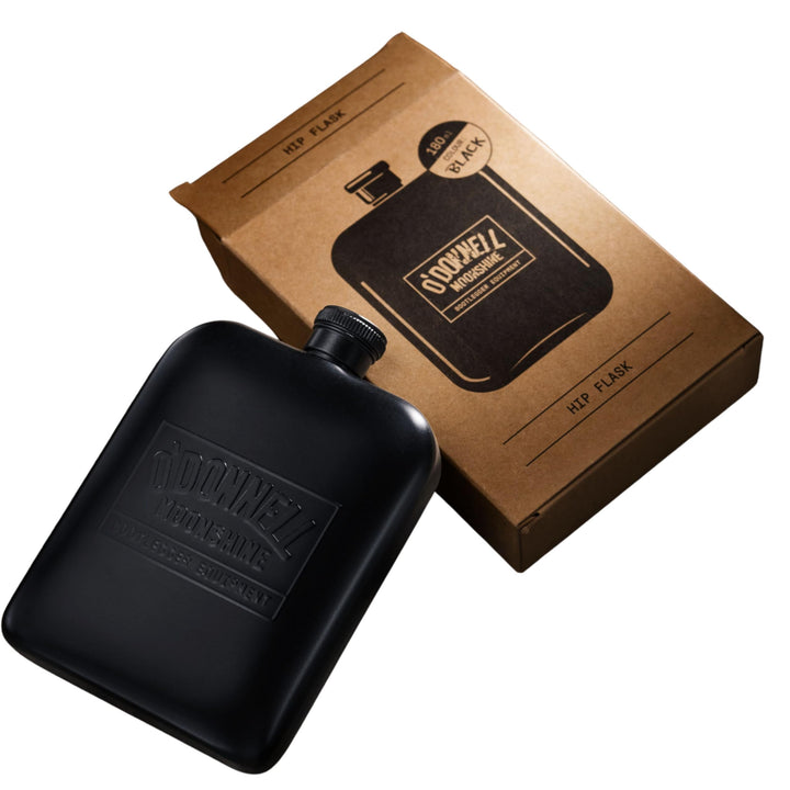 O’Donnell Edelstahl Flachmann 180ml mattem Schwarz mit Gravur - Extra Robuste Outdoor Drink Flasche