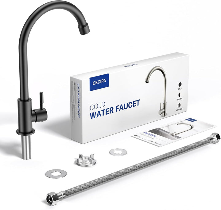 CECIPA Kaltwasserhahn Schwarz, Wasserhahn nur für Kaltwasser mit Edelstahl-Muttern 304, Wasserhahn K