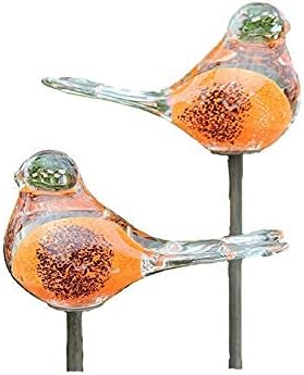 Bornhöft 2er Set Gartenstecker Glasvogel Deko Beetstecker Handarbeit Skulptur Vogel 1 (Orange Schwar