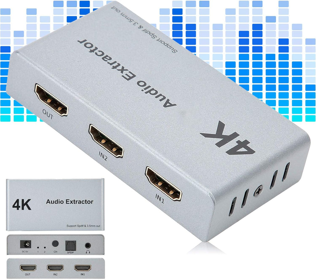 ASHATA HDMI-Schalter 4K HDMI-Splitter, 2 in 1 Out 2 x 1 HDMI Audio Extractor-Verteiler, 2 zu 1 HDMI