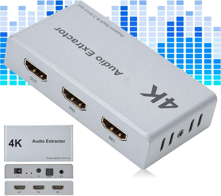 ASHATA HDMI-Schalter 4K HDMI-Splitter, 2 in 1 Out 2 x 1 HDMI Audio Extractor-Verteiler, 2 zu 1 HDMI