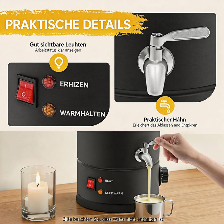 Cutycaty Wachsschmelzer für Kerzen 8L/10L/12L/15L Wachsschmelzgerät für Kerzenherstellung 1800W Elek