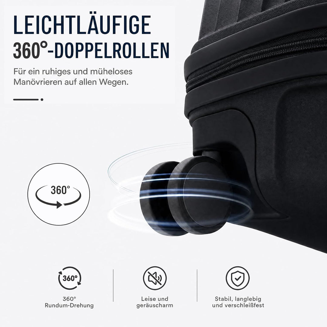 Mariner PP-Kofferset 2-teilig M+L, 360°-Doppelrollen, Carbon Black | M 68 cm und L 77 cm, hochwertig