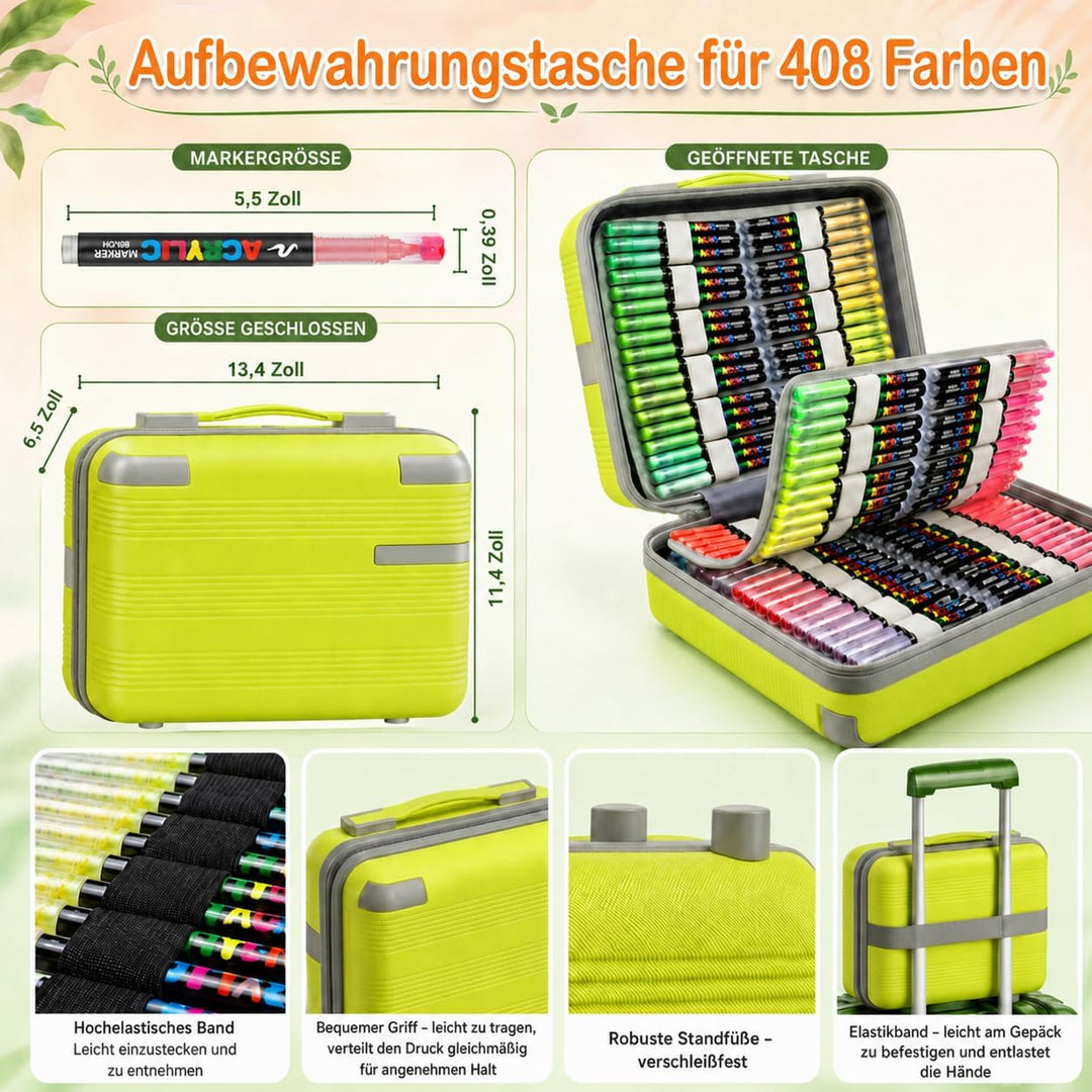 Laconile 408 Farben Acrylstifte für Steine wasserfest mit Portable Suitcase – Direktfliessende Acryl