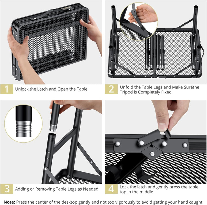 Anbte Campingtisch Klapptisch 60x40cm Aluminium Rahmen mit 3 Verstellbare Höhe 27/51/74cm Grilltisch