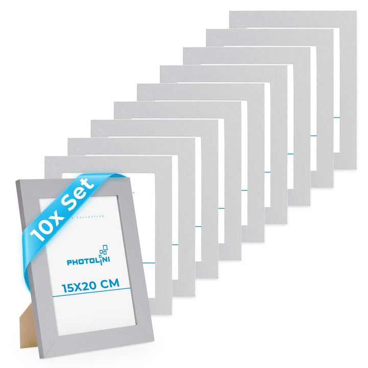 PHOTOLINI 10er Bilderrahmen-Set 15x20 cm Basic Collection Modern Silber aus MDF inklusive Zubehör/Bi
