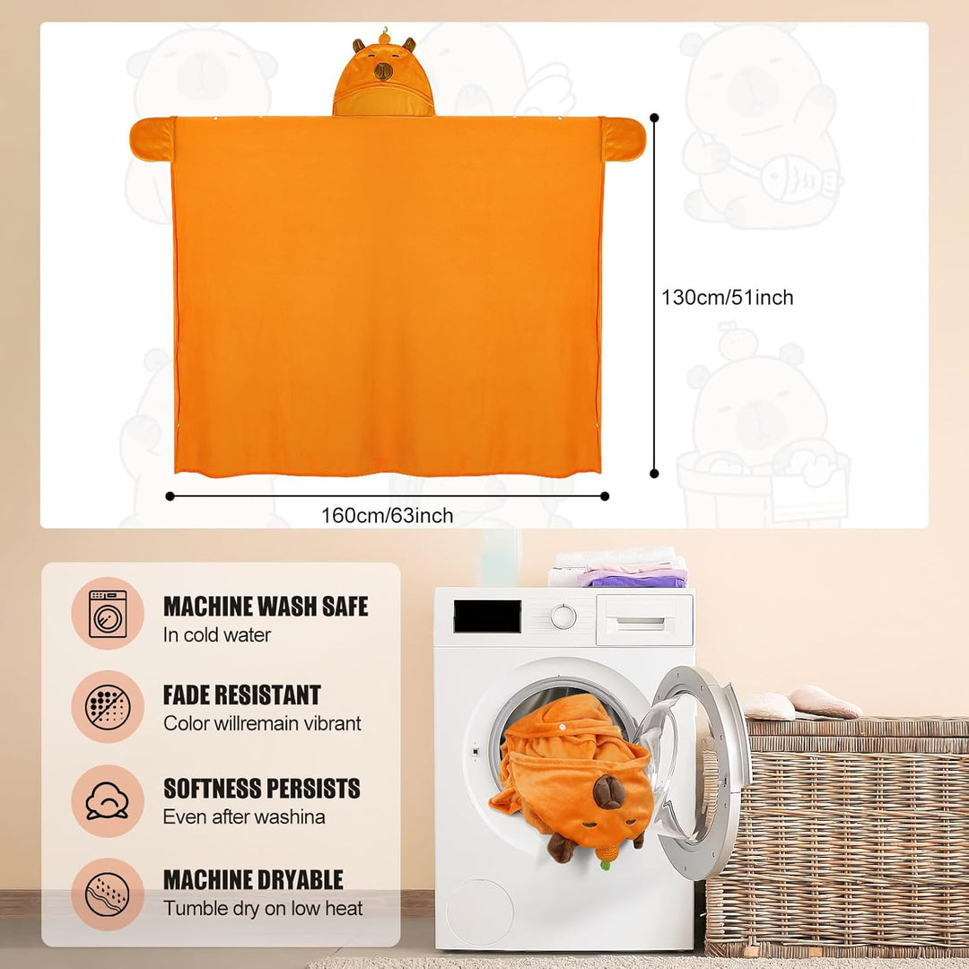 MSISILY Tragbare Decke Hoodie Kuscheldecke Mit Ärmeln, Decke Zum Anziehen Grosse Capybara Decke Gesc