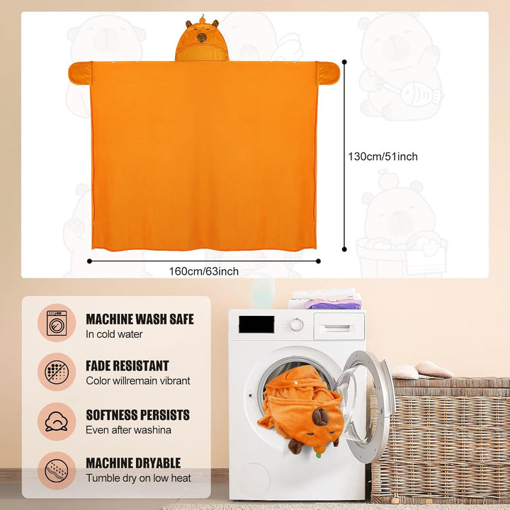 MSISILY Tragbare Decke Hoodie Kuscheldecke Mit Ärmeln, Decke Zum Anziehen Grosse Capybara Decke Gesc