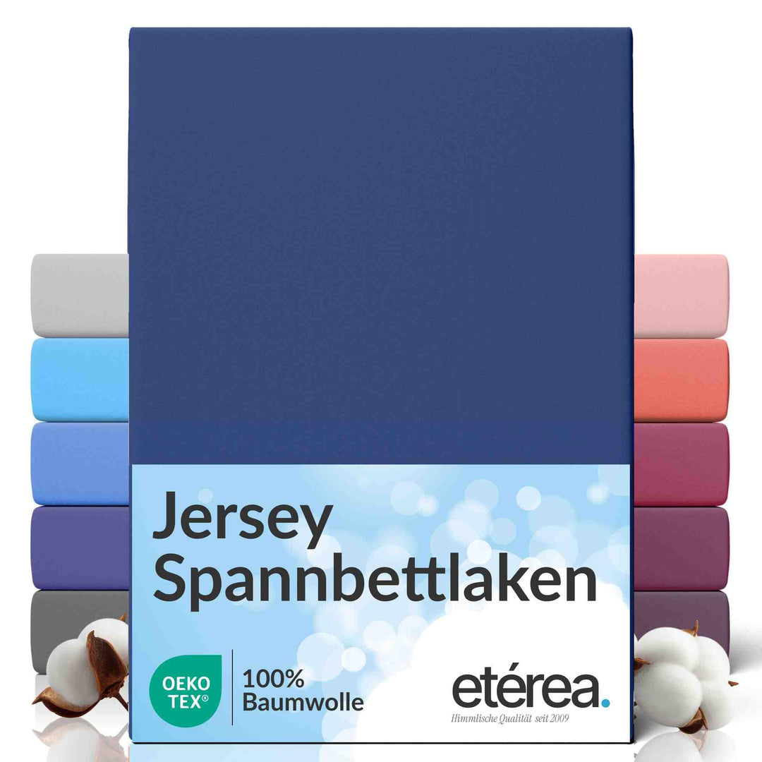 etérea Jersey Spannbettlaken 180x200cm - 200x200cm Marine bis 25 cm Höhe - 100% Baumwolle Comfort Sp