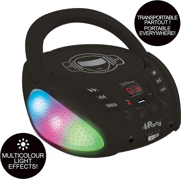 iParty- Bluetooth-CD-Player für Kinder - Tragbar, Lichteffekte, Mikrofonbuchse, Aux-In, Akku oder Ne