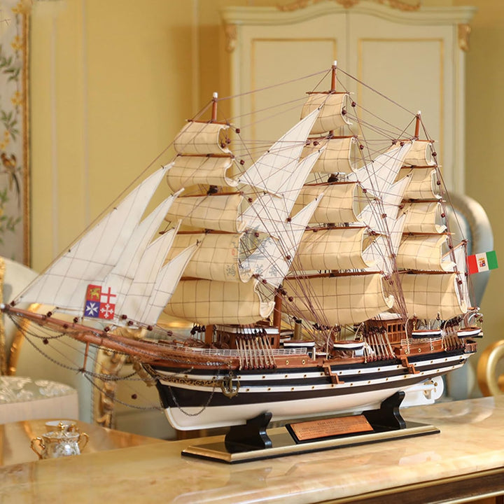 YLME Schiffsmodell aus Holz Amerigo Vespucci Segelboot Modell aus Massivholz Segelboot aus Holz Naut