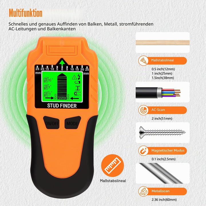 Leitungssuchgerät 6-in-1 Wandscanner – Verbesserter Balkenfinder mit LCD-Display &amp; Signalton, Präzis