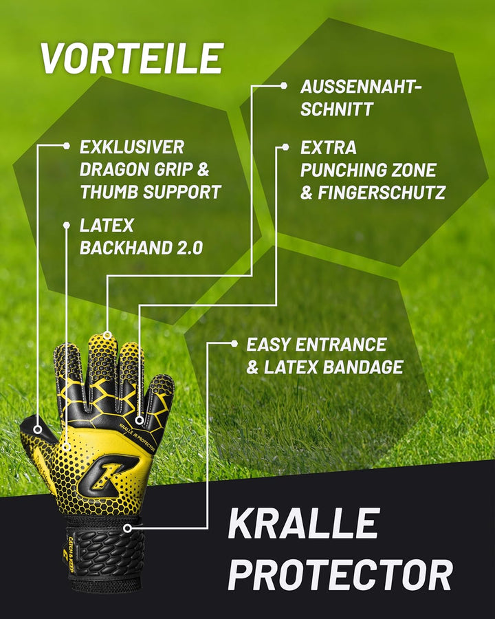 CATCH & KEEP® Protector – Fingerschutz Kinder Torwarthandschuhe - Premium Torhüterhandschuhe für Kin