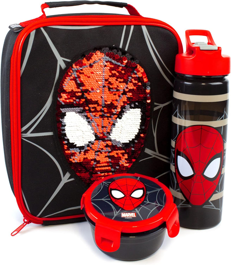 Marvel Spider Man Lunchpaket 3 Stück Set Kindertasche, Wasserflasche & Snacktopf Einheitsgrösse