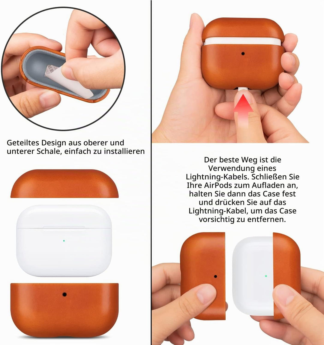 Maogoam für AirPods 4. Generation Tasche Leder, Echtes Crystal Oil Wax Rindsleder Tasche Hülle für A