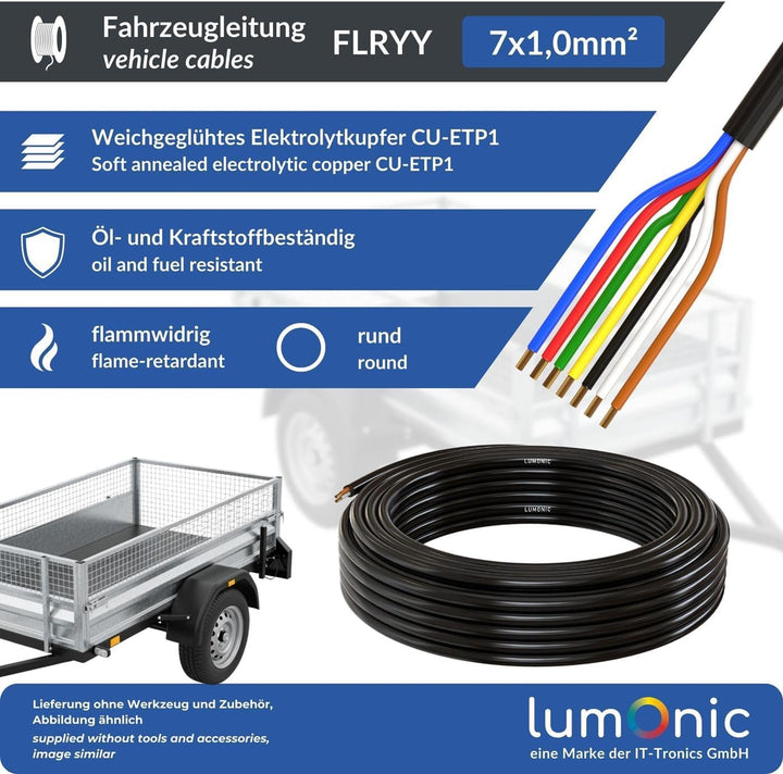 20m Lumonic 1m FLRYY Fahrzeugkabel 7 adrig I Fahrzeugleitung mit Kabelquerschnitt 7x 1mm² I Kabel An
