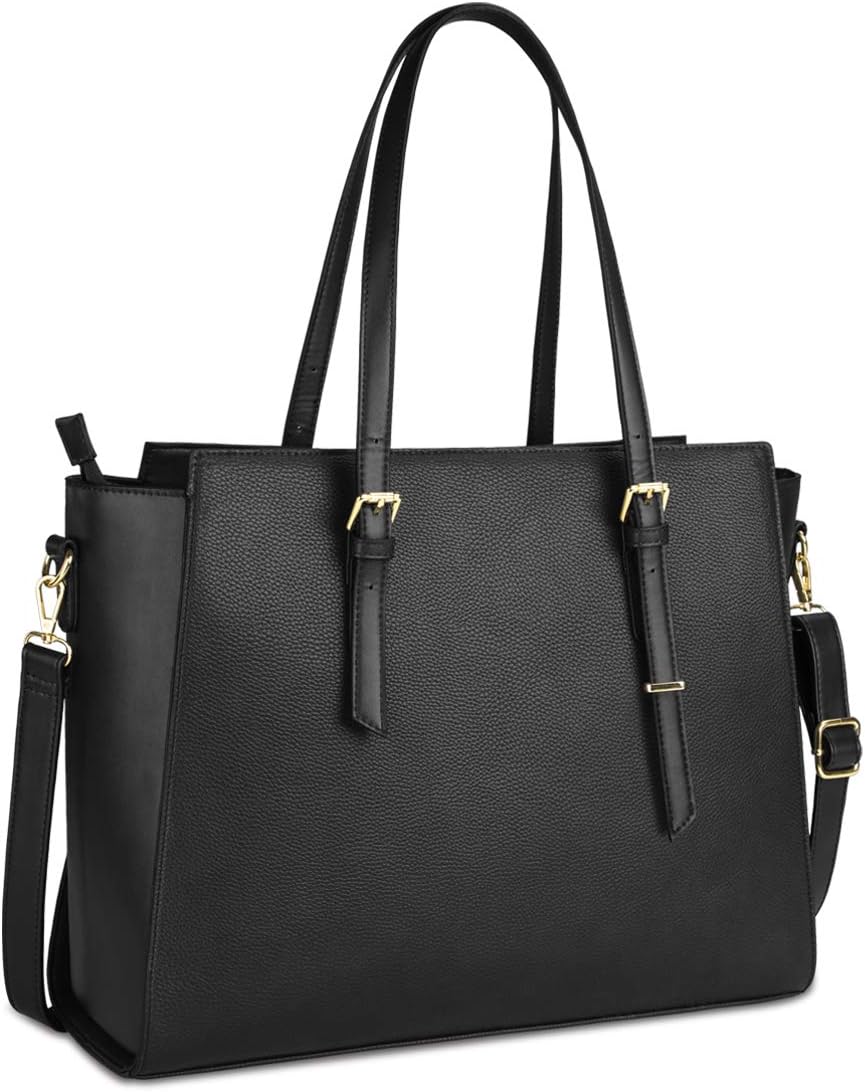 NEWHEY Handtasche Damen Shopper Damen Grosse Schwarz Gross Laptop Tasche 15.6 Zoll Elegant Leder Umh