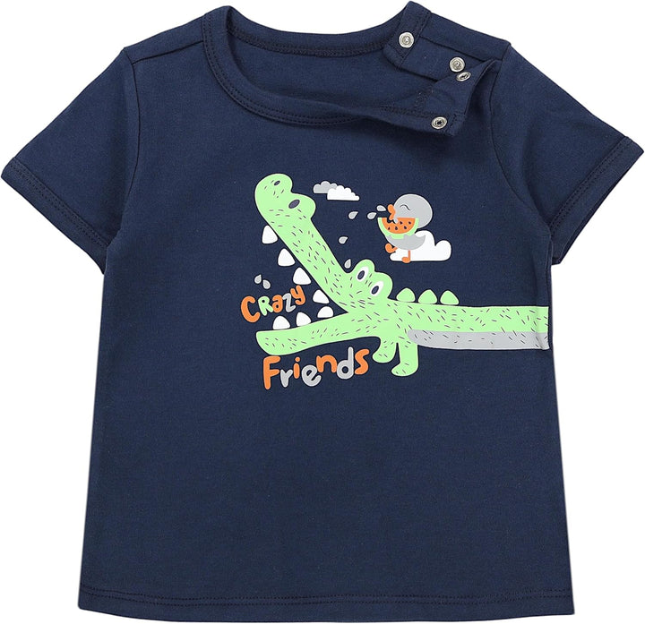 TupTam Baby Jungen Kurzarm T-Shirt mit Aufdruck Unifarben Sterne Streifen 5er Set 62 Krokodil Dunkel