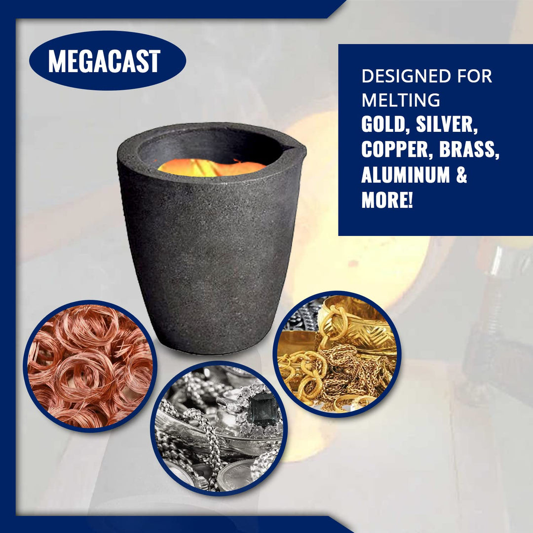 MegaCast, Guss-Tiegel, Graphit-Tiegel mit Ausgiesser, für Ofen, Fackel, Schmelzen, Giessen, Verfeine