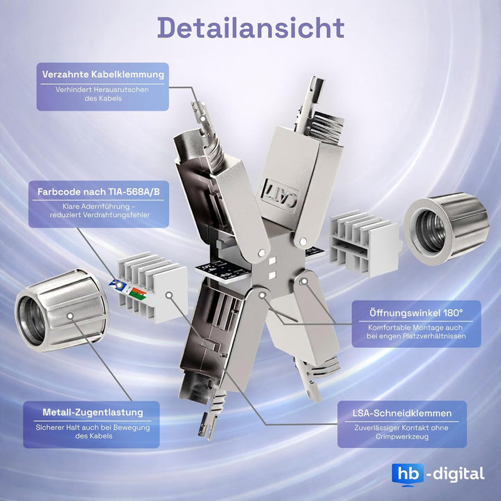 HB-DIGITAL 8x CAT 7 Netzwerkkabel Verbinder LSA werkzeugloser | CAT 7 STP, feldkonfektionierbare Kup
