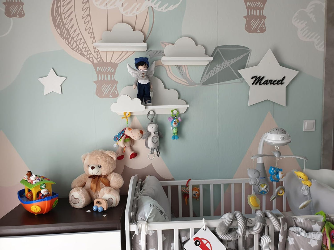 EIN Set Wolkenregal Mit Aufhaken Zum Deko Kinderzimmer | Stabile 3 Wolke Wandregale Weiss Für Jede E