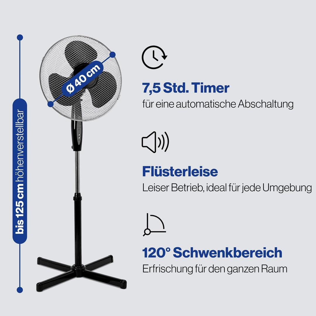 Clatronic Standventilator Ventilator Fan VL 3741 S; sehr leise; Durchmesser 40 cm; Oszillierend/Rota