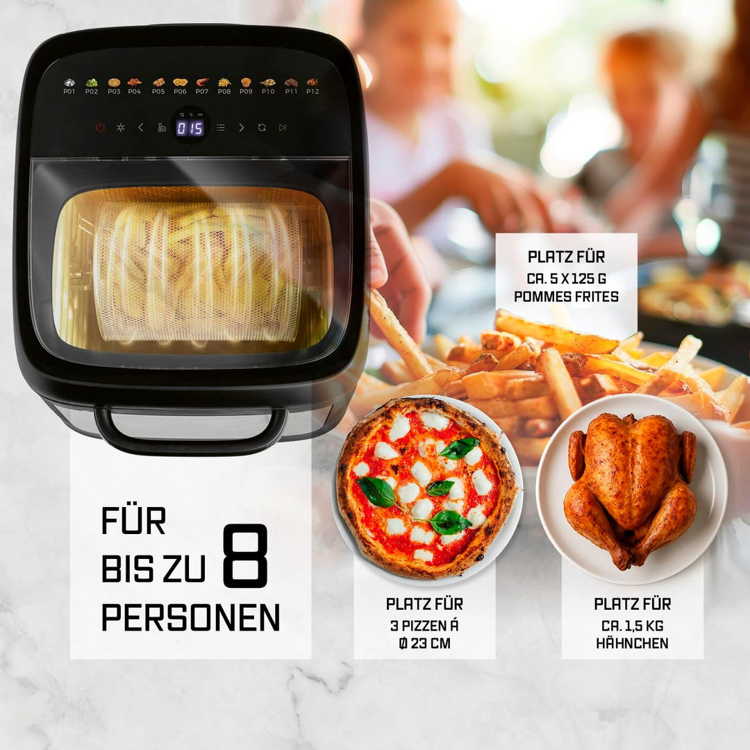 GOURMETmaxx Heissluftofen mit Panoramadach & Frontfenster 12,5 L | Heissluftfritteuse mit 9 Funktion