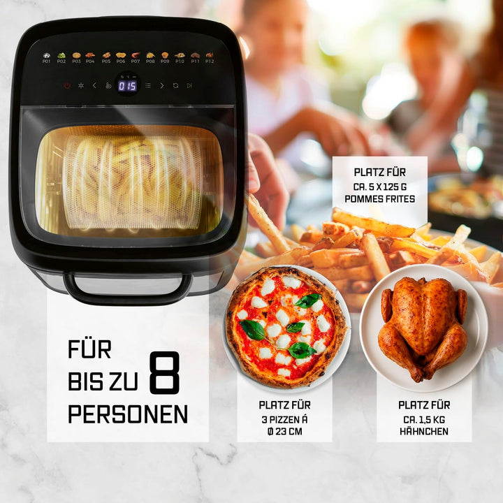 GOURMETmaxx Heissluftofen mit Panoramadach & Frontfenster 12,5 L | Heissluftfritteuse mit 9 Funktion