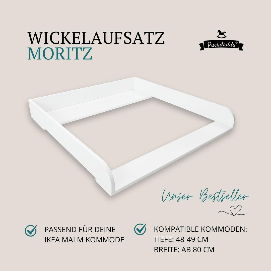 Puckdaddy Moritz, Premium Wickelaufsatz kompatibel mit IKEA Malm Kommoden u.Ä. | 80x78x10 cm | Wicke
