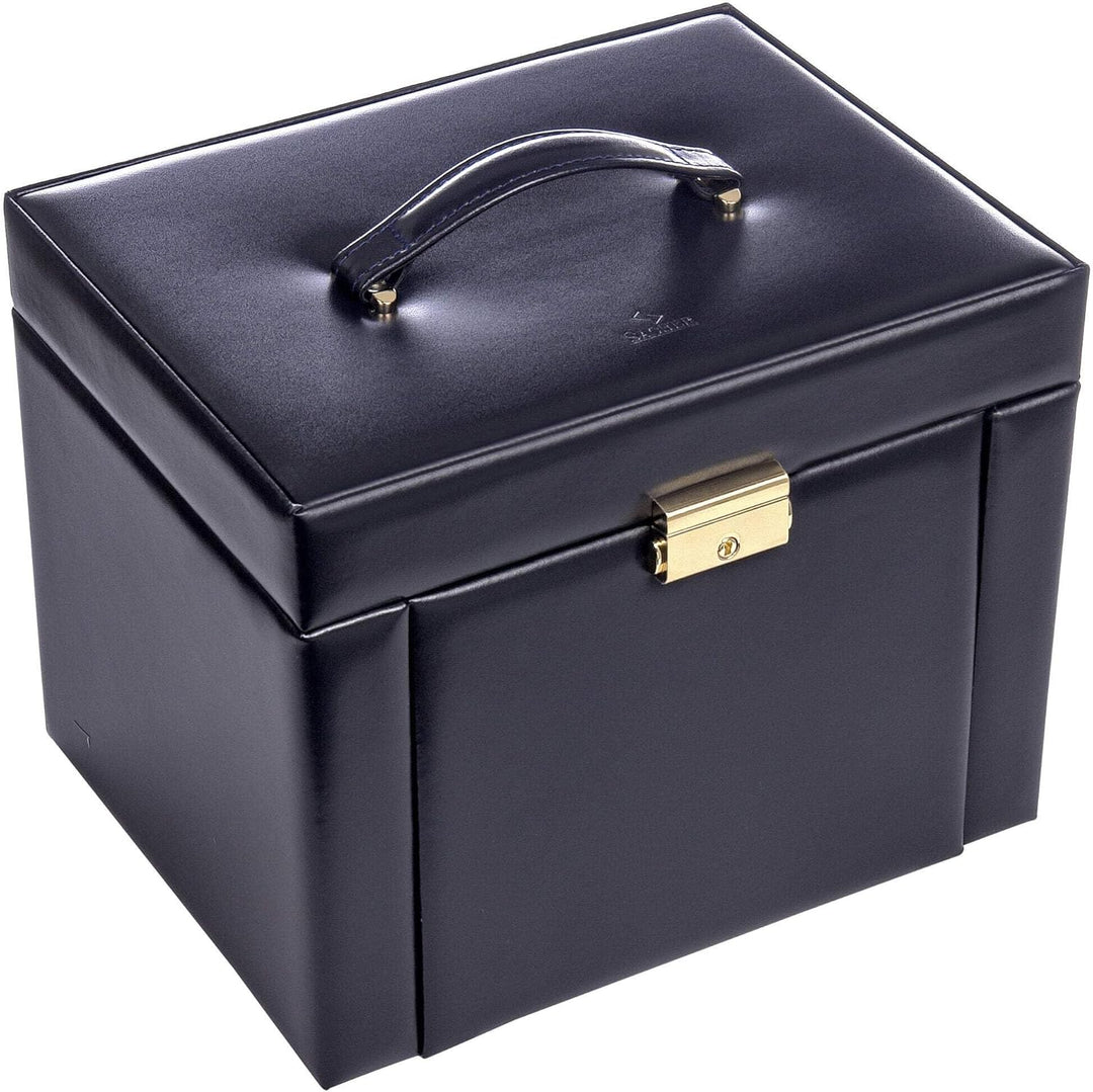 SACHER Schmuckkasten Marta - Handmade in Germany - Breite 27 cm (navy | acuro | Leder), Navy | Acuro