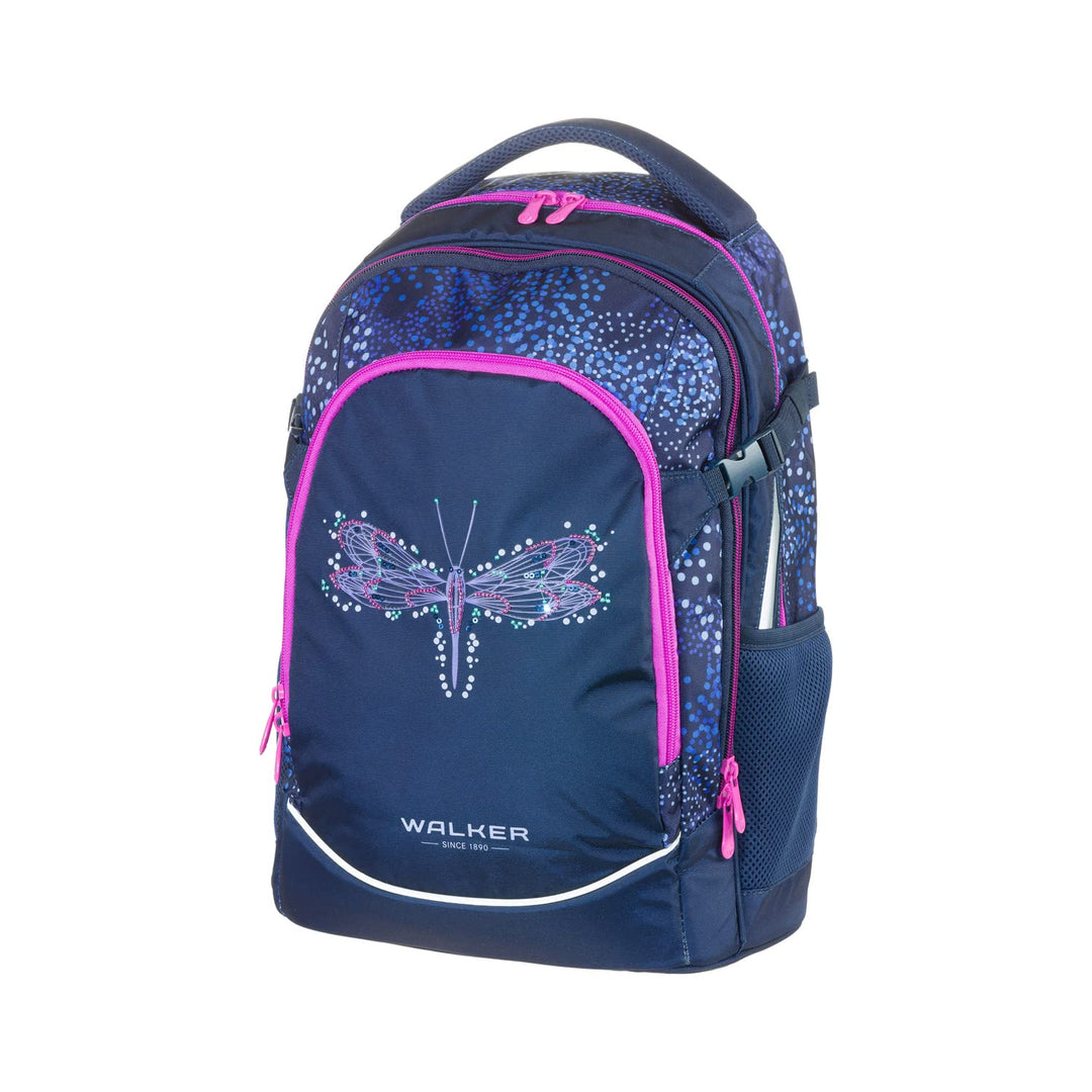 Walker Fame Schulrucksack mit 3 Fächern, Seitentaschen und Lichteffekt, Rückenpolsterung, verstellba