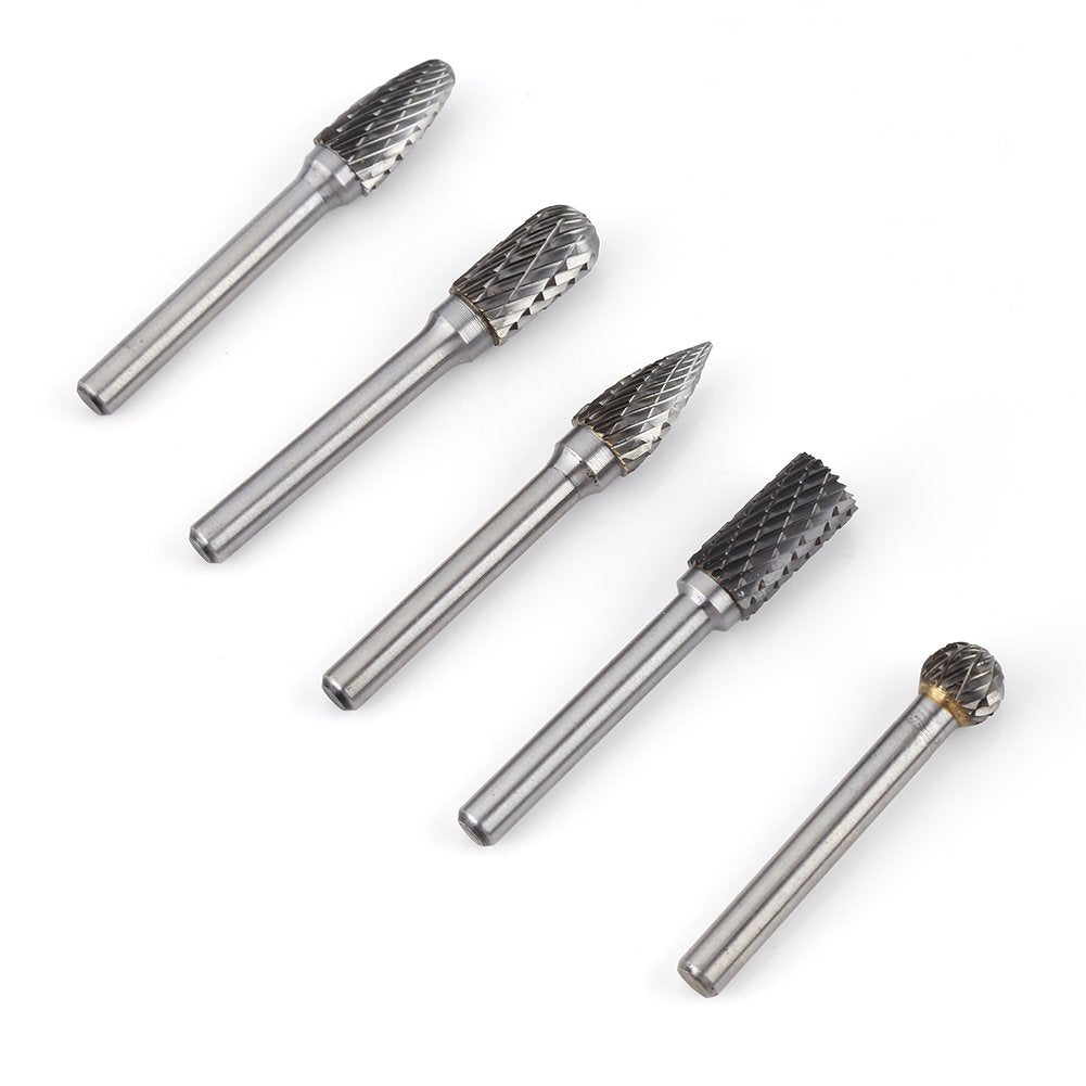 5Pcs 6mm Schaft Wolfram Stahl Rotary File Cutter Bits Doppelt Gestreift Schleifen Grat Kit 10mm Kopf
