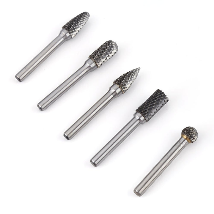 5Pcs 6mm Schaft Wolfram Stahl Rotary File Cutter Bits Doppelt Gestreift Schleifen Grat Kit 10mm Kopf