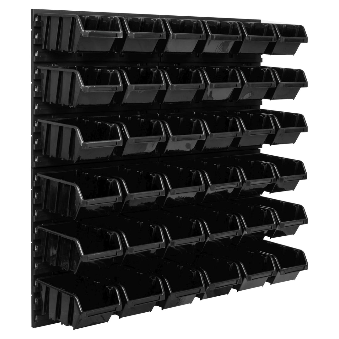 Lagersystem Werkstattregal | 78 x 78 cm | 36 stck. Box | Wandregal mit Stapelboxen - Wandplatten Ext