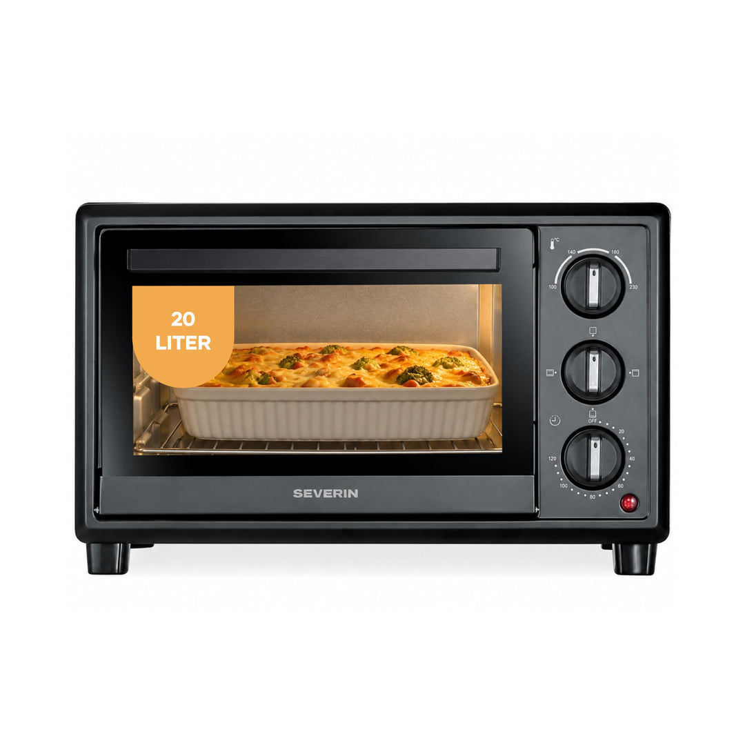 Severin Back- und Toastofen, Bake&Toast, 20L, bis 230°C, 120Min. Timer, Mini-Backofen, Ober- und Unt