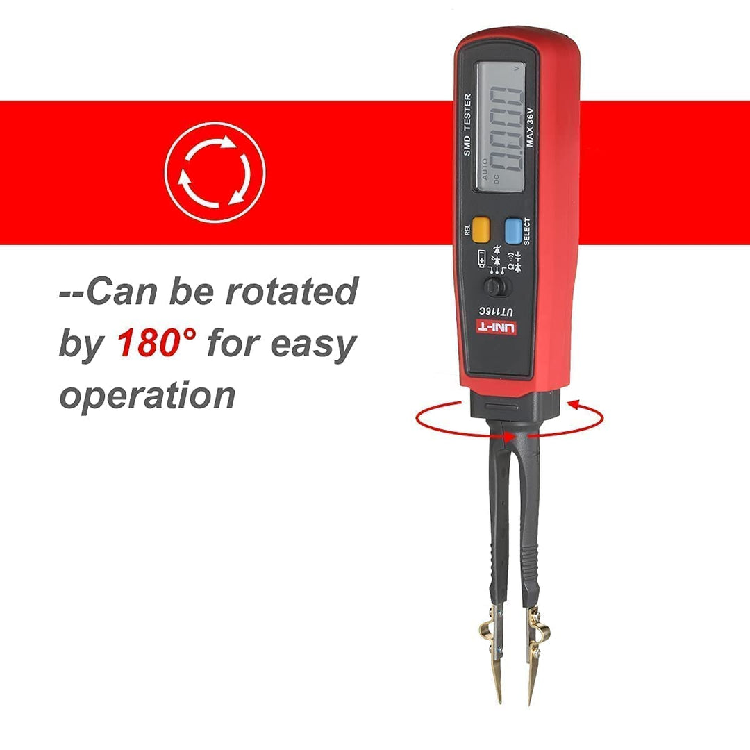 UNI-T UT116A SMD Tester Meter Multimeter Rotable Tweezer Resistance Capacitance LED Diode Continuity