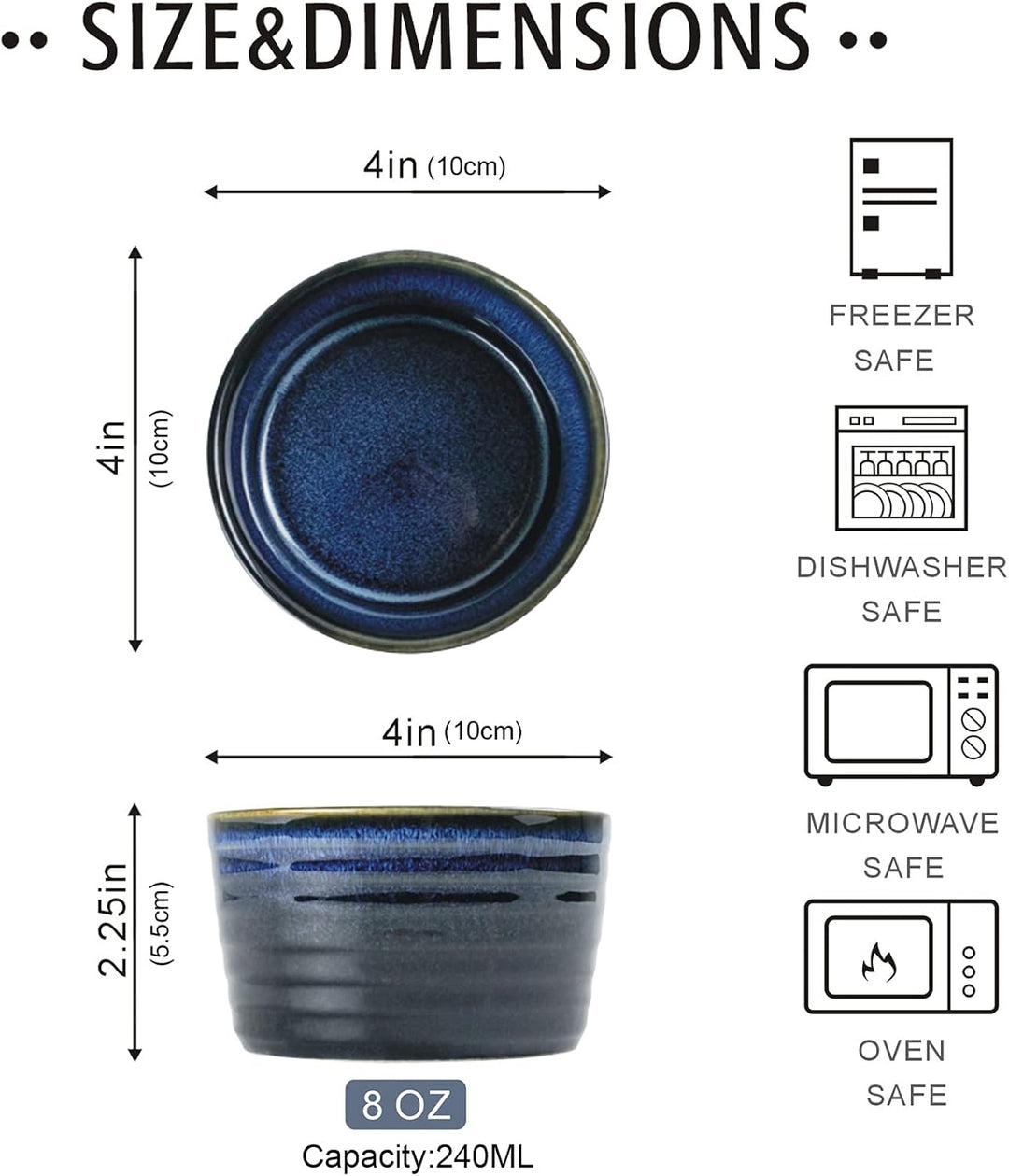 UNICASA Soufflé Förmchen, Creme Brulee Schälchen Blau 4 Stück, Souffleförmchen Porzellan Pastetenfor