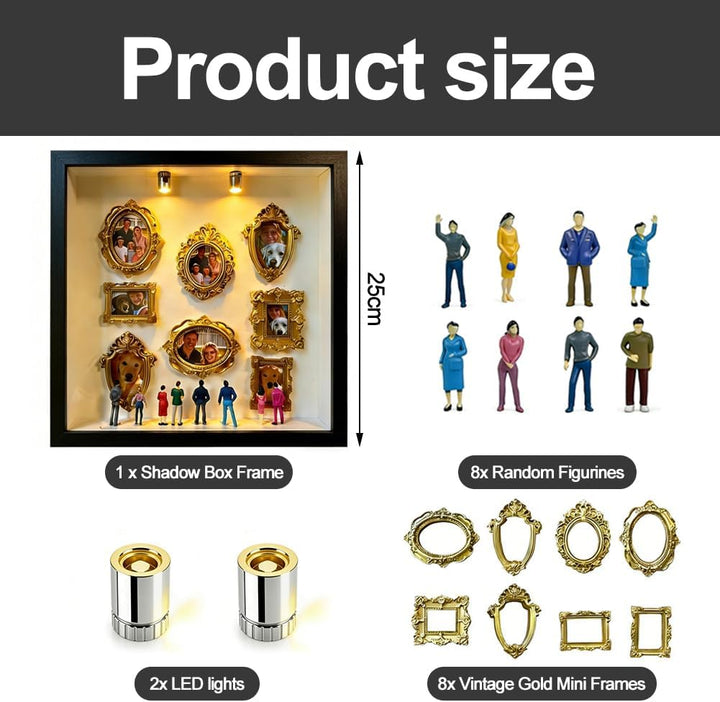 DIY Mini Museum Silhouette Box, Foto Erinnerungsanzeige Set mit 8 Mini Bilderrahmen Gold & 8 Zufälli