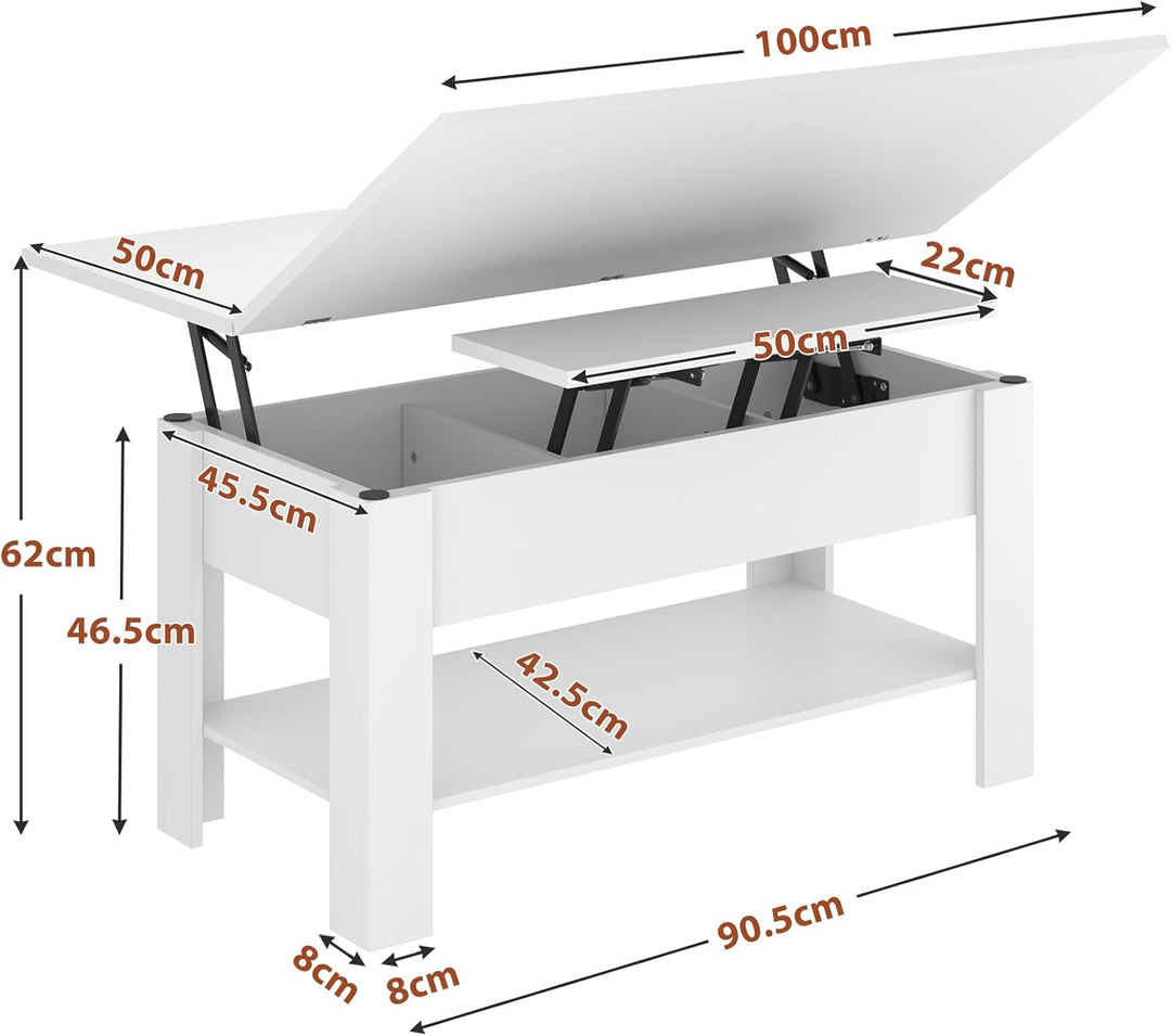 KIMENICH Couchtisch Höhenverstellbar, 3-in-1-Multifunktions-Wohnzimmertisch, Kaffeetisch, Versteckte