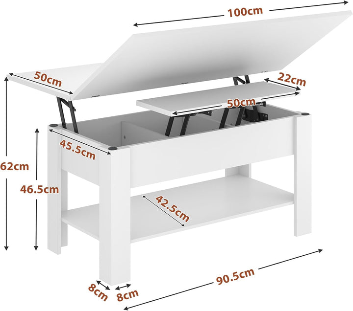 KIMENICH Couchtisch Höhenverstellbar, 3-in-1-Multifunktions-Wohnzimmertisch, Kaffeetisch, Versteckte
